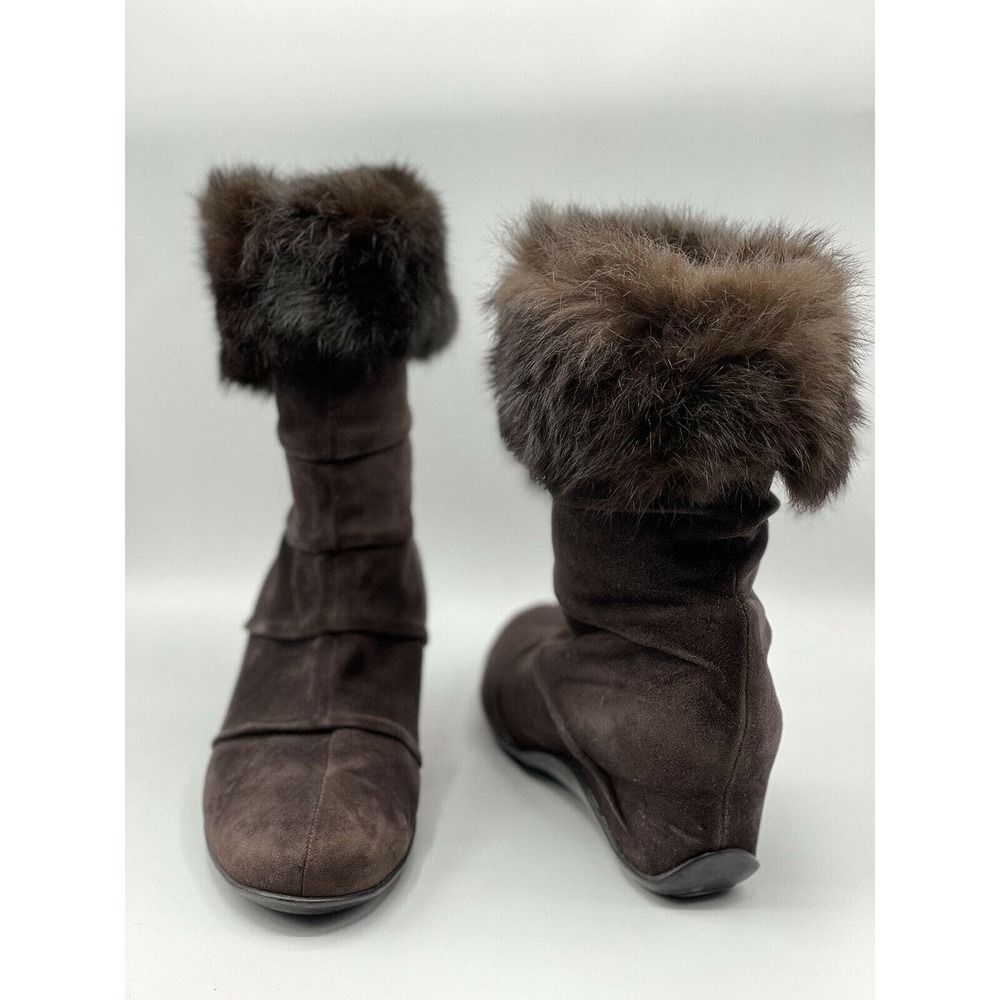 AQUATALIA Women's Size 9 Brown Suede Fur Trim Pull-On Wedge Boots